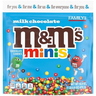 M&amp;M&#39;S Minis Milk Chocolate Candy, Family Size, 16.9 oz Resealable Bulk Candy Bag