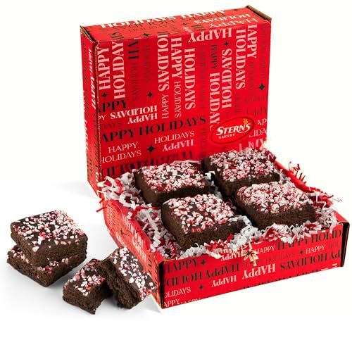 Brownie Gift Box | Chocolate Brownies with Peppermint Candy [4 Count] | Christmas Food Gift Baskets | Corporate Gifts, Stocking Stuffer Food Idea for Men Women | Kosher &amp; Nut Free | Sterns Bakery