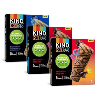 KIND Kids School Friendly Blueberry Muffin and Chocolate Chip Oat Bars Variety Pack, Tree Nut Free, Peanut Free, Gluten Free, Made With Whole Grain Oats, 5g Protein, 15 Count
