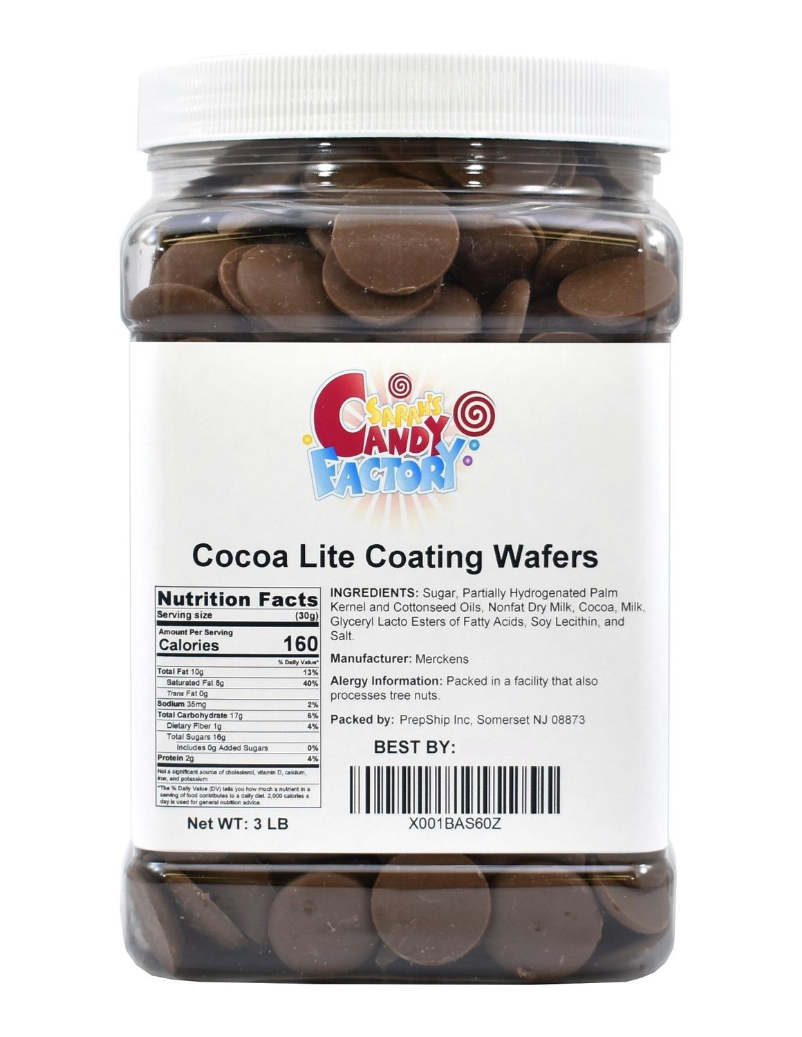 Sarah&#39;s Candy Factory, Coating Melting Wafers Milk Chocolate Cocoa Lite in Jar, Kosher and Gluten Free 3 Lbs
