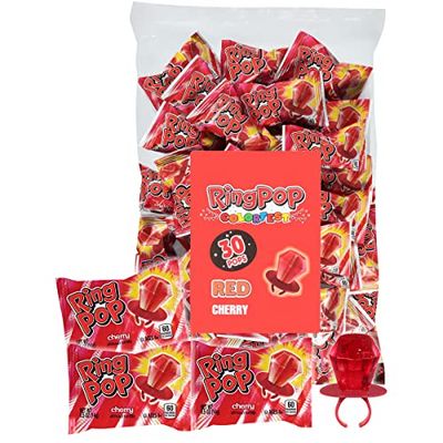 Ring Pop Individually Wrapped Red Cherry 30 Count Bulk Lollipop Pack - Cherry Flavored Lollipop Suckers for Kids - Fun Candy Bulk For Party Favors, Color Parties, Bachelorette Parties &amp; Goodie Bags