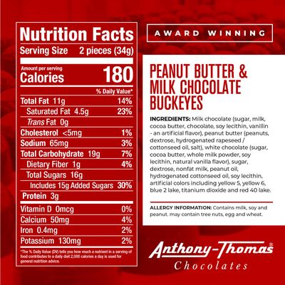 Anthony-Thomas, Peanut Butter &amp; Milk Chocolate Buckeyes in Ohio State Buckeyes Box, Deliciously Delightful Snacks (60 Count)