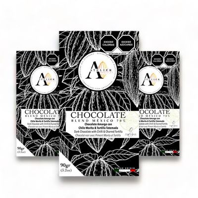 Mil534 | Pack of 3 Dark Chocolate Bars 70% COCOA WITH MORITA CHILE &amp; TATEMADA TORTILLA (90 g each) | Artisan Chocolate with Sustainable Mexican Cocoa | Vegan and Gluten Free