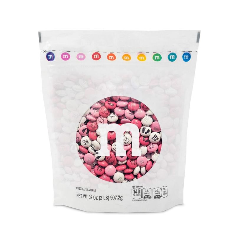 M&amp;M'S It's A Girl Milk Chocolate Candy, 2lbs of Pink &amp; White Bulk M&amp;M'S with It's A Girl Themed Icons, Baby Shower Dcor, Birth Announcements &amp; Gender Reveal Parties