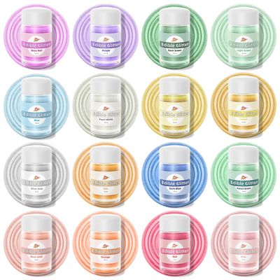 Edible Glitter for Cocktails, 16 Colors Luster Dust Edible Powders for Drink, Cake Decorating, 100% Food Grade Glitter Set, Edible Sprinkles for Cookies, Cupcakes, Chocolates and Party, 5g/Bottle