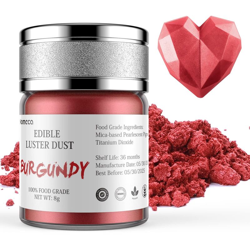 Nomeca Edible Luster Dust, 8 Grams Food Grade Cake Dust Metallic Shimmer Food Coloring Powder for Cake Decorating, Baking, Fondant, Gumpaste, Chocolate, Candy, Drinks, Cookies - Burgundy