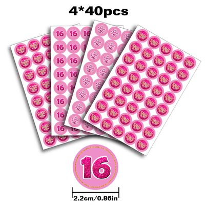 Sweet 16 Round Candy Sticker - Happy Sweet 16th Birthday Party Favors Sticker Labels Fit Chocolate Candy (160 Pieces