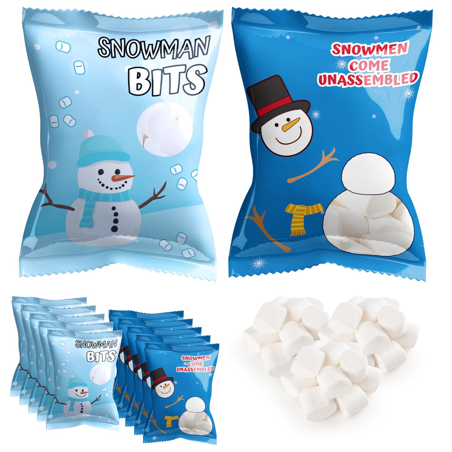 4E&#39;s Novelty 50 Packets Mini Marshmallows - 2 Design Individually Wrapped Marshmallows Packs for Hot Chocolate, Christmas Snowman Mini Marshmallows Bulk