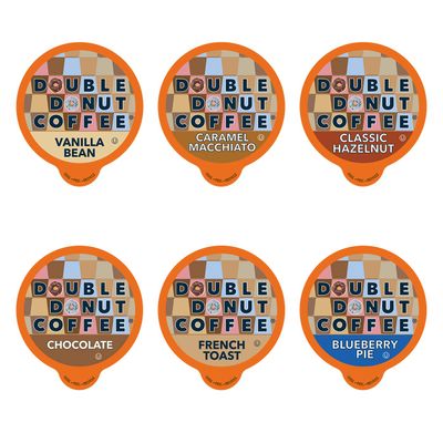 Double Donut Flavored Coffee Variety Pack, Flavored Coffee Pods, Including Hazelnut, Caramel, Chocolate Coffee &amp; More, Single Serve Coffee for Keurig K Cups Machines, 72 Count