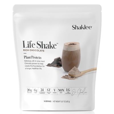 Shaklee Life Shake Plant Protein Rich Chocolate - Complete Meal Replacement with 20g Protein, 6g Fiber, 24 Vitamins &amp; Minerals - Supports Satiety &amp; Healthy Weight - Non-GMO - 14 Servings