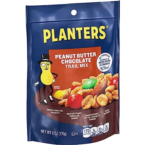 Planters Peanut Butter Chocolate Trail Mix with Honey Peanuts (M&amp;M Peanut Butter &amp; Peanut Chocolate Candies &amp; Cocoa Almonds, 12 ct Pack, 6 oz Bags)