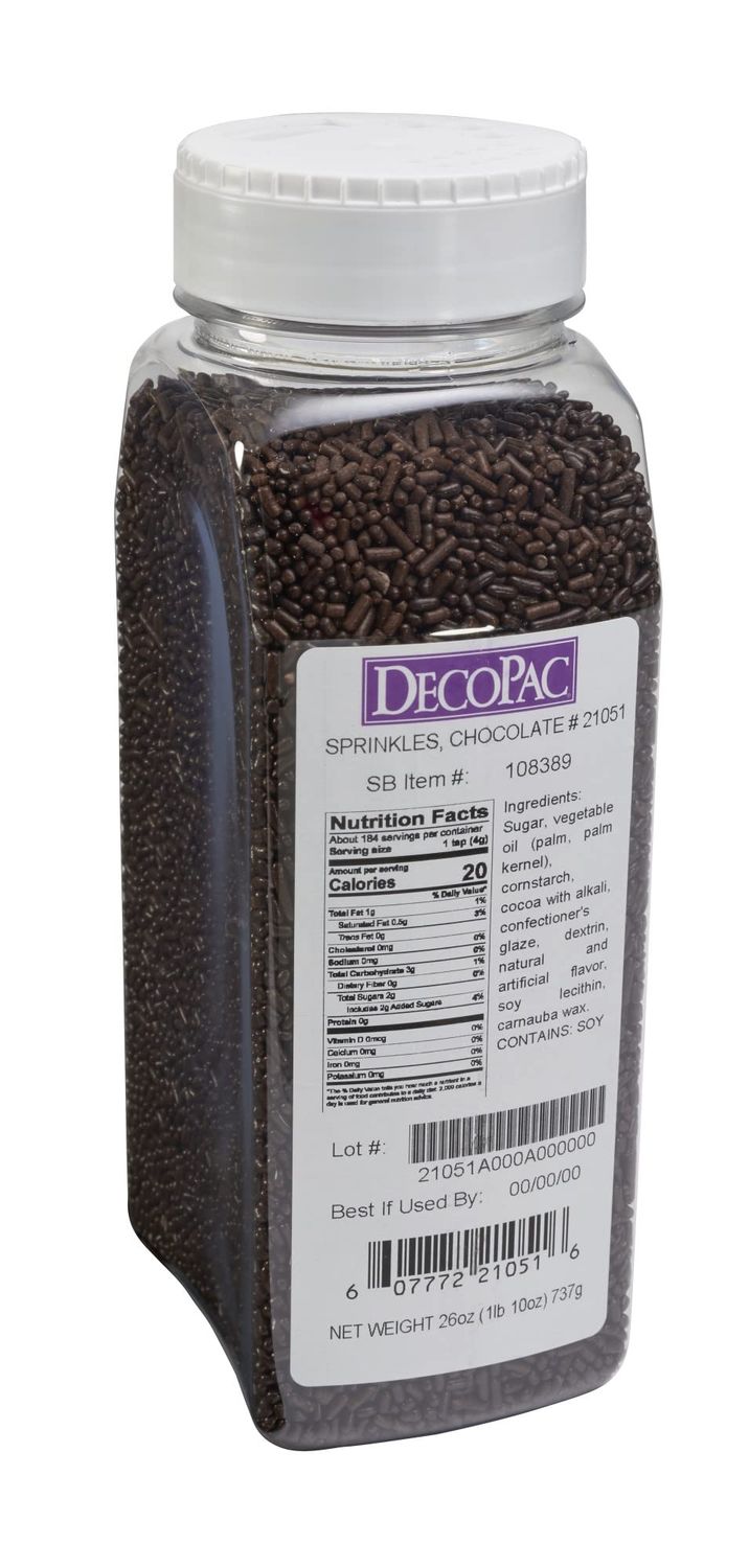 DecoPac Chocolate Brown Sprinkles | Extra Large 26oz Pack | Cake Sprinkle Mix, Fancy Sprinkles For Cake Decorating, Handheld Container, Candy Sprinkles, Cake Sprinkles - Brown