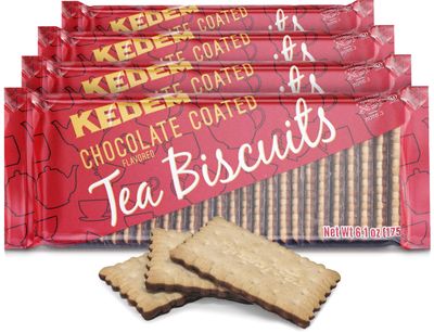 Kedem Dark Chocolate Covered Tea Biscuits, 6.1oz (4 Pack) | Dairy Free Chocolate Covered Cookies | Kosher Social Tea Biscuits