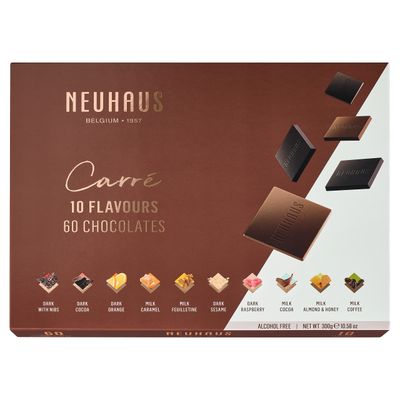 Neuhaus Belgian Chocolate Carr 10 Flavors Box - 60 Neuhaus Chocolate Carrs Assorted Milk &amp; Dark Chocolates - 10 Flavors - Individually Wrapped - Chocolate Treasure Box