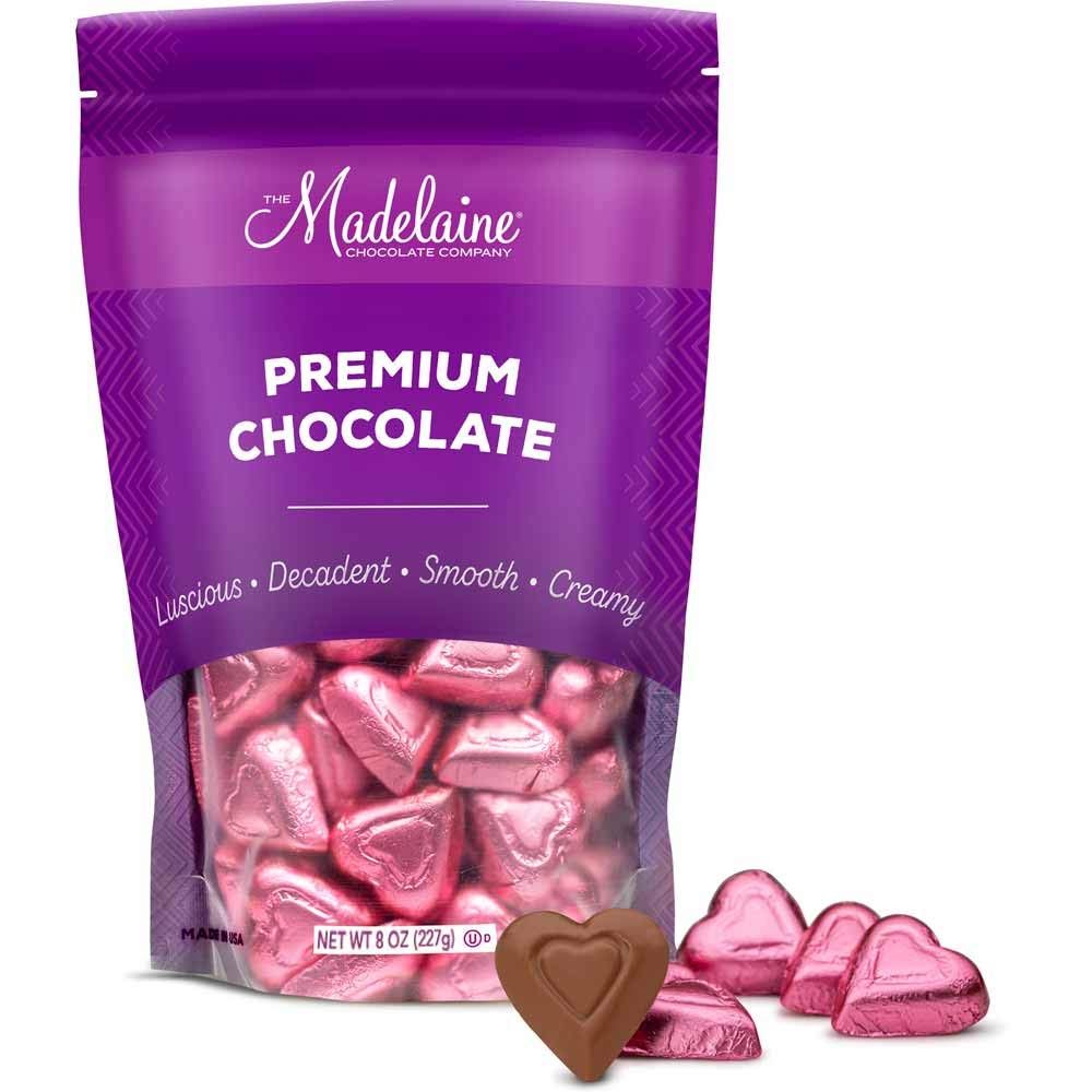 Madelaine Solid Premium Milk Chocolate Mini Hearts Wrapped In Italian Foil - (Pink Candy, 1/2 LB)