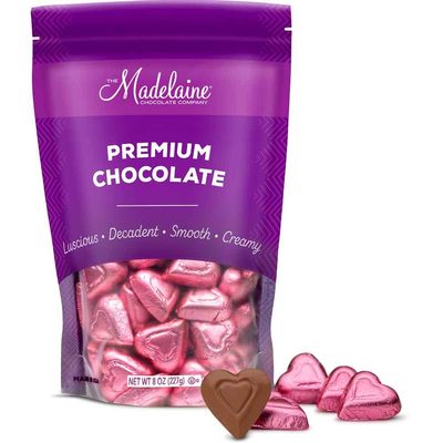 Madelaine Solid Premium Milk Chocolate Mini Hearts Wrapped In Italian Foil - (Pink Candy, 1/2 LB)