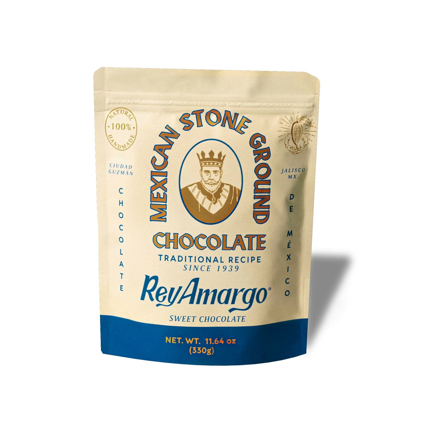 Rey Amargo Mexican Traditional Hot Chocolate Bag of 11.64 oz, Natural, Handmade, Vegan, Gluten Free, Kosher