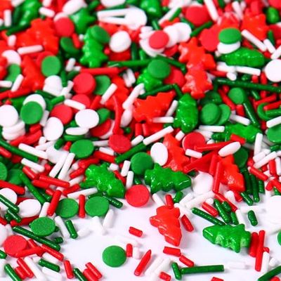 Christmas Sprinkles for Cake Decorating, 3.52oz Edible Christmas Sprinkles, Red Green Sprinkles for Cupcake Toppers Baking Cookie Ice Cream Dount Chocolate