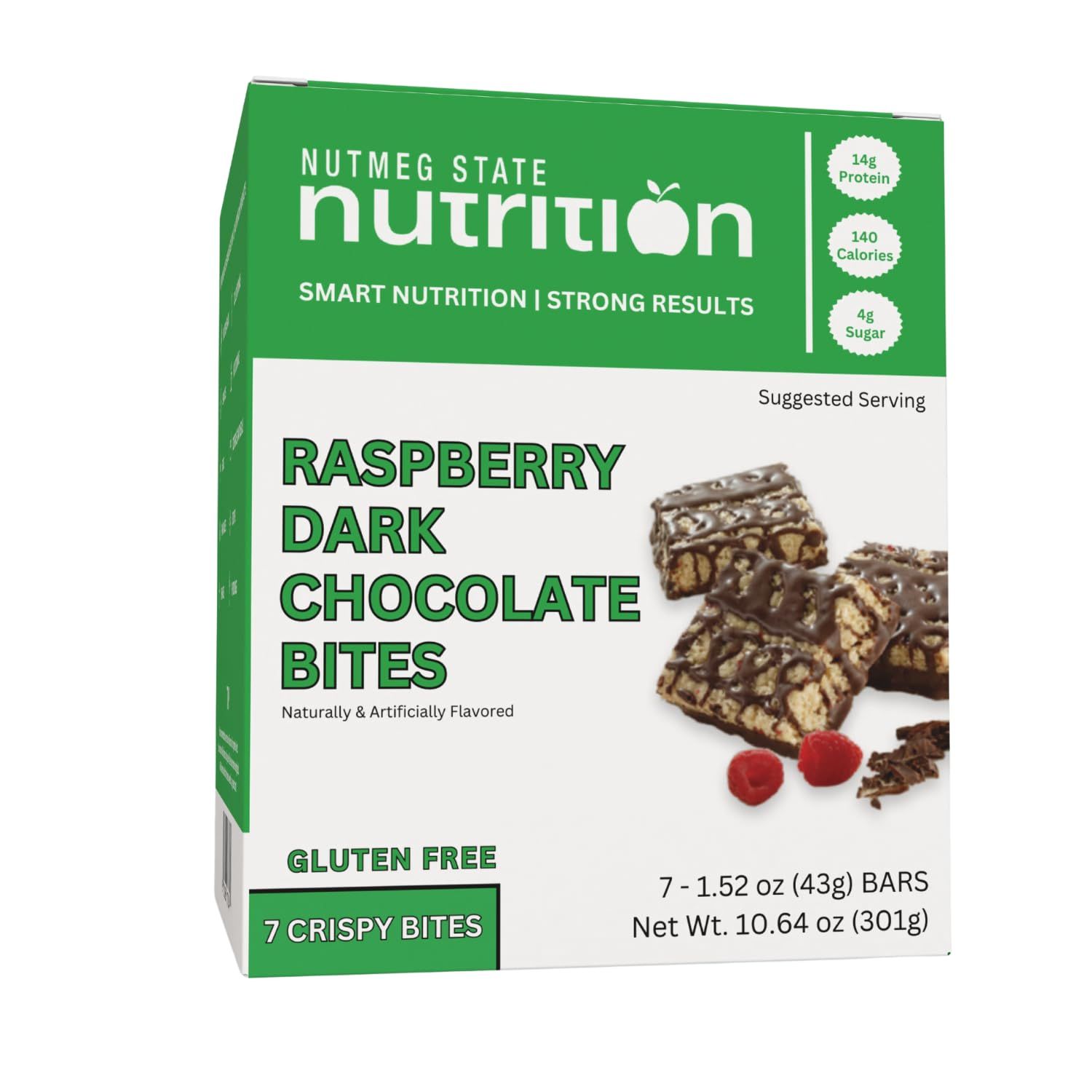 Nutmeg State Nutrition - High Protein Bites, Gluten Free, 7 Servings Per Box (1 Box (7 Servings), Raspberry Dark Chocolate)