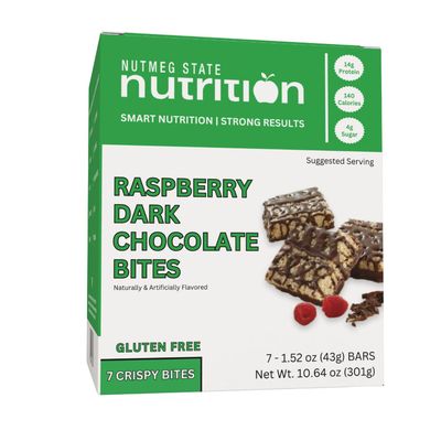 Nutmeg State Nutrition - High Protein Bites, Gluten Free, 7 Servings Per Box (1 Box (7 Servings), Raspberry Dark Chocolate)