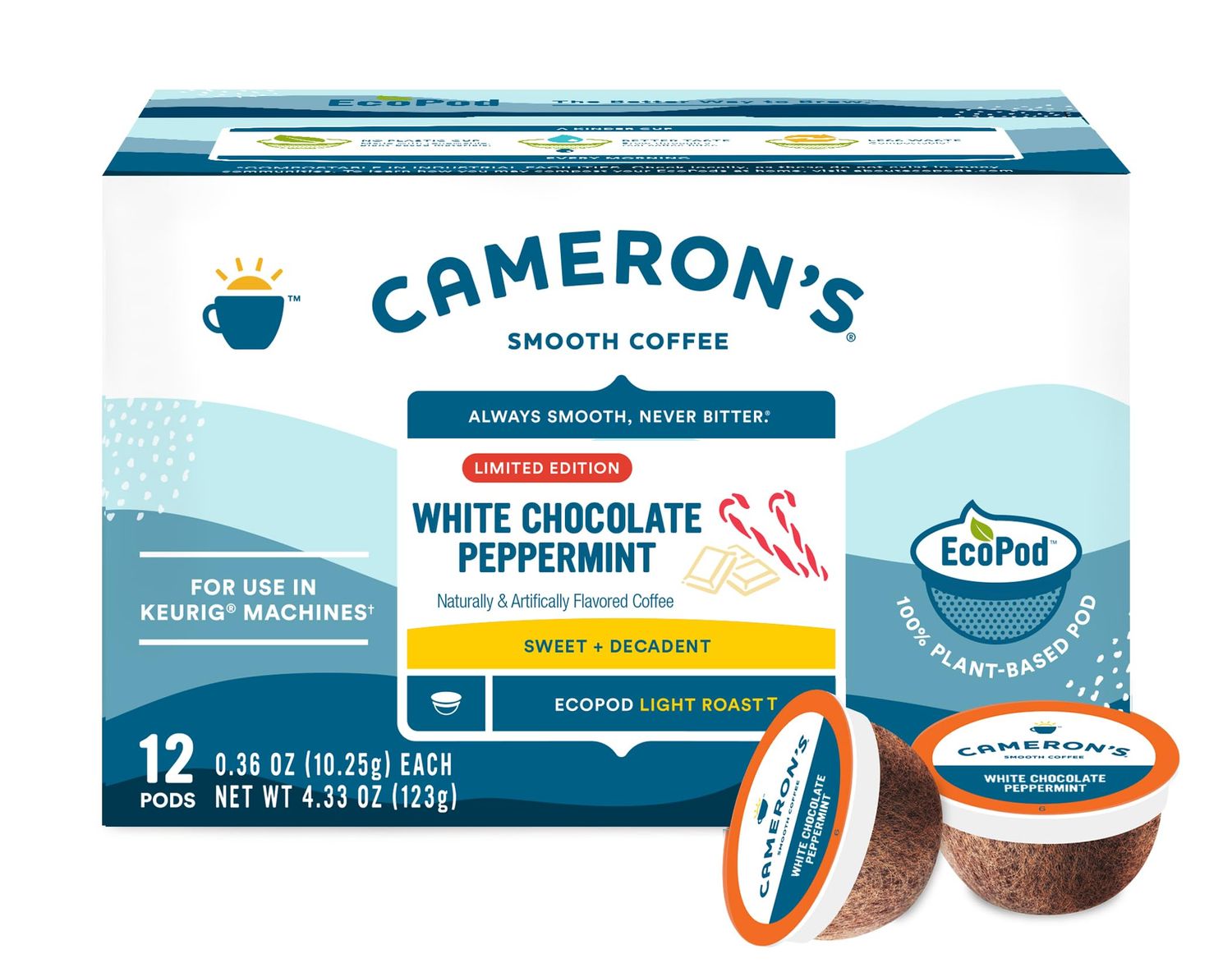 Cameron&#39;s Coffee Holiday Single Serve Pods, Flavored, White Chocolate Peppermint, 12 Count (Pack of 1)