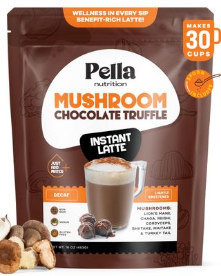 Organic Chocolate Truffle Instant Latte with 7 Mushroom Blend - Vegan, Non-GMO, Mushroom Coffee Organic - Reishi, Chaga, Lion&#39;s Mane, Turkey Tail - Mushroom Latte Supplement, Caffeine-Free 30 Servings
