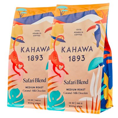 KAHAWA 1893 - Whole Coffee Beans - Safari Blend - Great for Cold Brew - As Seen on Shark Tank - Medium Roast - Directly Farmer Sourced from Kenya - Tasting Notes: Caramel &amp; Milk Chocolate -2ct