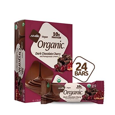 Nugo Organic Dark Chocolate Pomegranate, 10g Vegan Protein, Gluten Free, 24 count