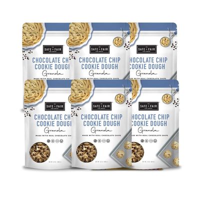 Safe + Fair Chocolate Chip Cookie Dough Granola - Gluten-Free, Dairy-Free &amp; Vegan Snack - Allergen-Free, Non-GMO, and No Artificial Ingredients - 12oz Pack, 6 Pack