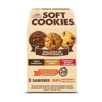 Taifelds Soft Cookies, Club Size Assorted 100% Pure Butter Cookies, 3 Flavors, Triple Chocolate, Chocolate and Pecans, White Chocolate and Cranberry
