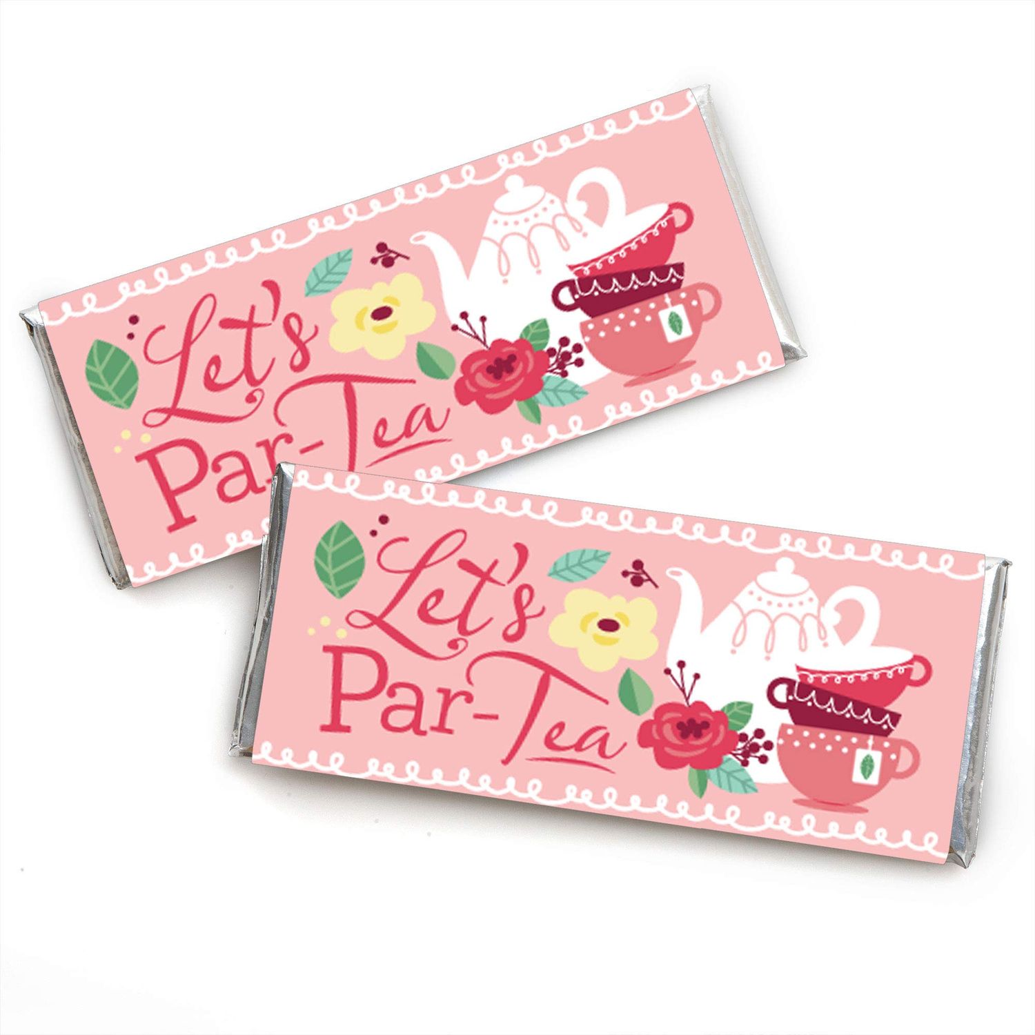 Big Dot of Happiness Floral Lets Par-Tea - Candy Bar Wrapper Garden Tea Party Favors - Set of 24
