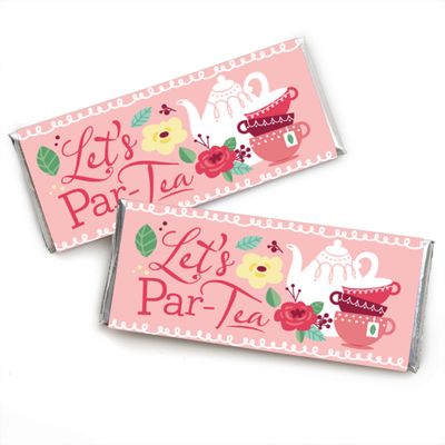 Big Dot of Happiness Floral Lets Par-Tea - Candy Bar Wrapper Garden Tea Party Favors - Set of 24