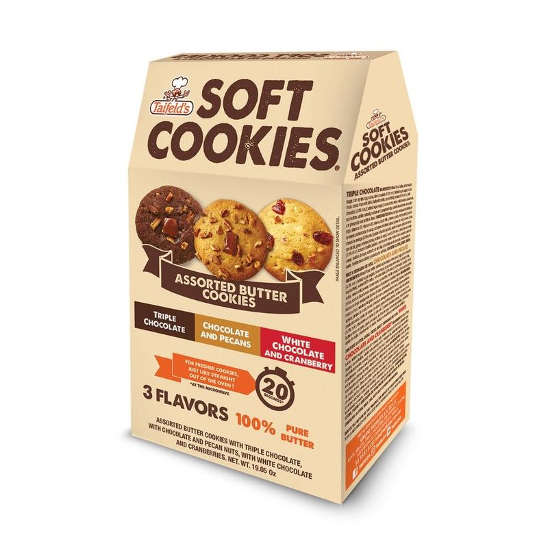 Taifelds Soft Cookies, Club Size Assorted 100% Pure Butter Cookies, 3 Flavors, Triple Chocolate, Chocolate and Pecans, White Chocolate and Cranberry