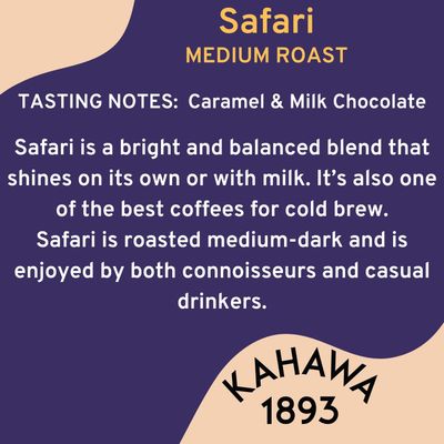 KAHAWA 1893 - Whole Coffee Beans - Safari Blend - Great for Cold Brew - As Seen on Shark Tank - Medium Roast - Directly Farmer Sourced from Kenya - Tasting Notes: Caramel &amp; Milk Chocolate -2ct