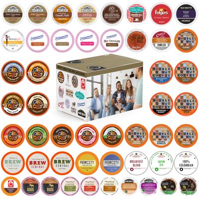 Custom Variety Pack Coffee, Tea, and Hot Chocolate Holiday Winter Sampler - Single Serve Pods for Keurig K-Cup Machines, 50 Assorted Flavors Party Mix(Pack of 1)