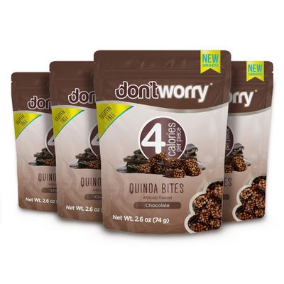 Don&#39;t Worry Chocolate Quinoa Bites - 4 Calories Perfect Keto Cookies, Healthy Snack Bars, Low Carb Low Calorie Snacks, Gluten Free High Protein Cookies - 4 Pack