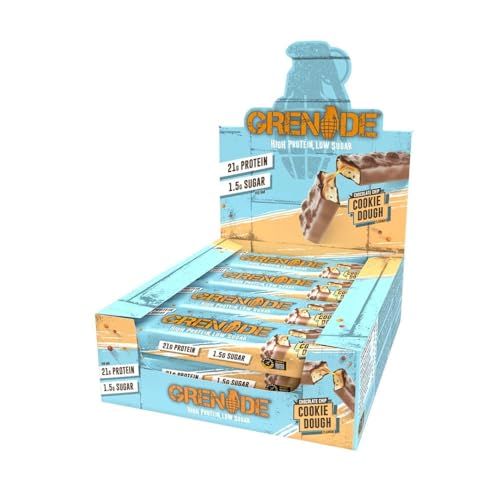 Grenade High Protein and Low Carb Bar, Chocolate Chip Cookie Dough, 12 x 60 g