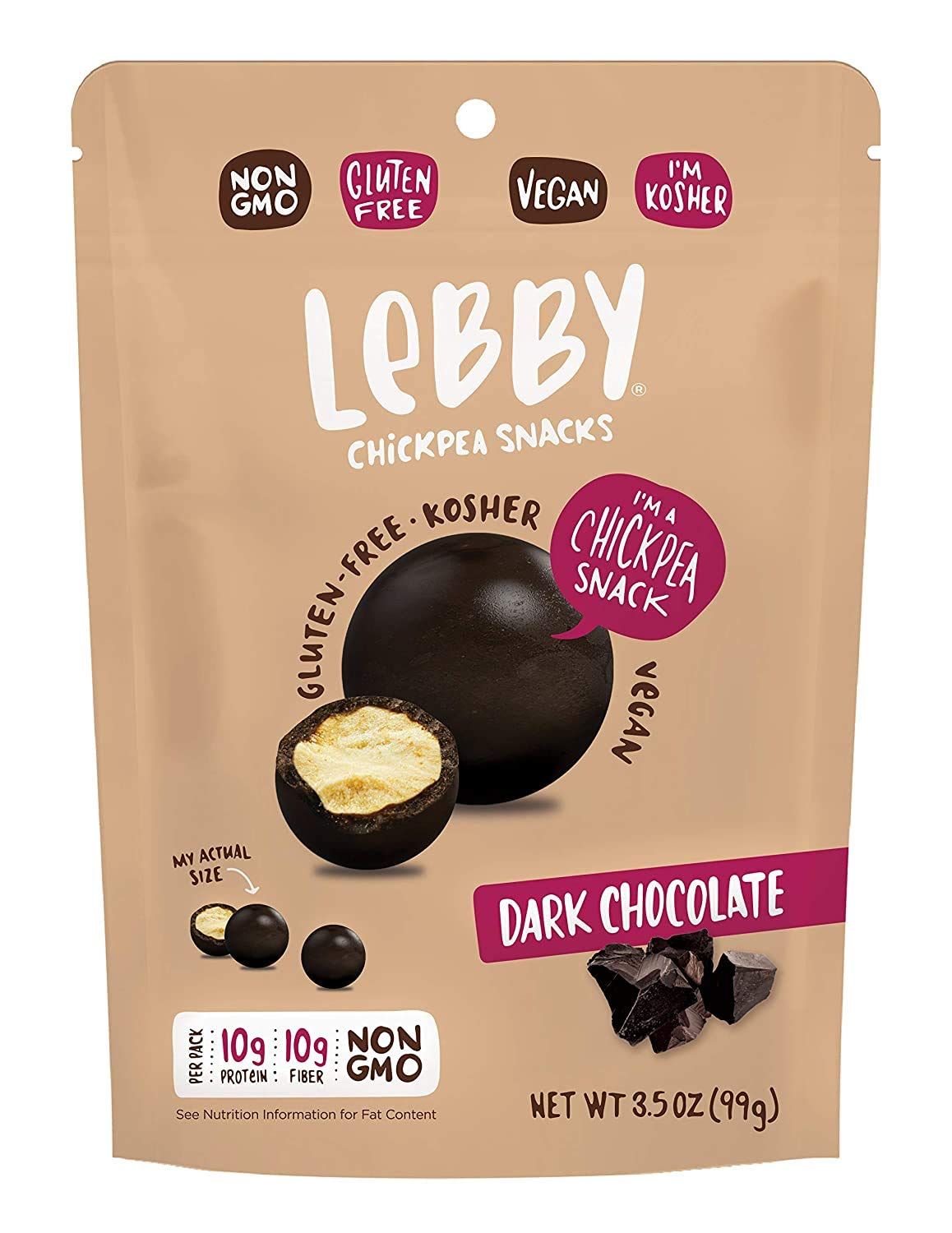 Lebby Dark Chocolate Covered Chickpea, Irresistibly Delicious Dark Chocolate Chickpea Snack Packs, Gluten Free, Non-GMO &amp; Vegan, 3.5 Ounce (Pack of 6)