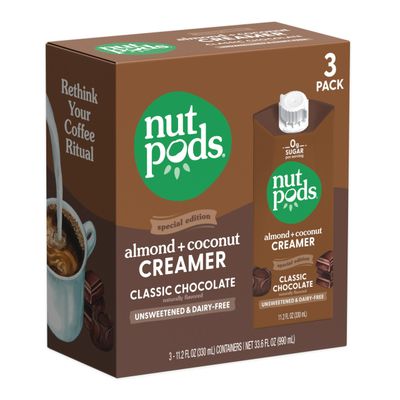nutpods Classic Chocolate Unsweetened Dairy-Free Creamer, Made from Almonds and Coconuts, Whole30, Keto, Gluten Free, Non-GMO, Vegan, Kosher (3-Pack)