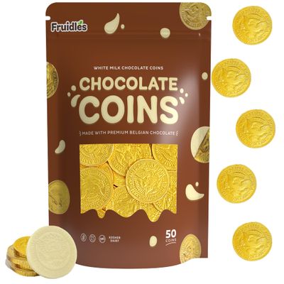 White Belgian Milk Chocolate Coins, Kosher Certified Dairy, Non GMO (50-Pack)