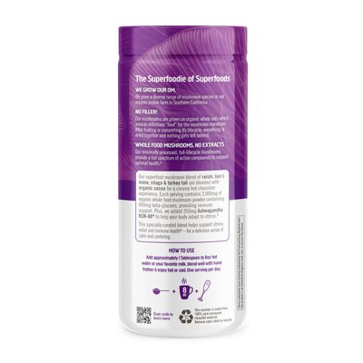 OM Mushroom Superfood Hot Chocolate Blend Mushroom Powder, 8.47 Ounce Canister, 30 Servings, Dutch Cocoa, 2g of Sugar, 25 Calories, Lion's Mane, Reishi, Chaga, Turkey Tail, Focus and Stress Support