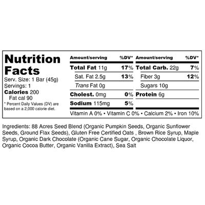 88 Acres, Dark Chocolate Sea Salt Seed Bars, 9 Count (Pack of 1)