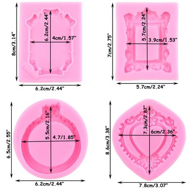 LKDQUTHM Picture Frames Silicone Molds Photo Frame Fondant Molds Baroque Style Scroll Frame Candy Mold for Cake Decorating Cupcake Topper Chocolate Gum Paste Polymer Clay Set of 4