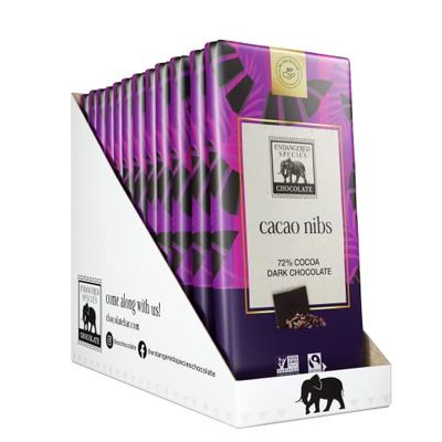 Endangered Species Chocolate Dark Chocolate with Cocoa Nibs Bar, 3 Ounce - 12 per case.