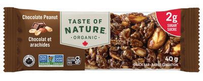 Taste of Nature - Organic 2g Sugar Chocolate Peanut - Low Sugar Snack and Breakfast Bar, High Fiber Energy Bar - 16 Count Snack Pack