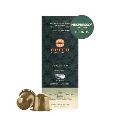 ORFEU - Special Organic Coffee - Compatible with Nespresso Capsules - 100% Arabica Coffee, Light Roast - Chocolate &amp; Caramel Notes, Medium Acidity - Sustainable Plantation - 10 Units, 50g