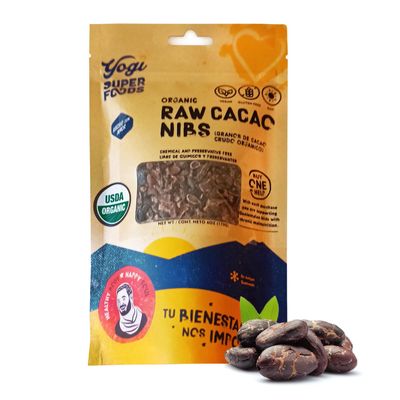 Yogi Super Foods Organic Raw Cacao Nibs, Unsweetened Chocolate Substitute With No Artificial Sugar or Sweeteners, Anti Aging Antioxidant Superfood - Vegan, Gluten Free &amp; Organic