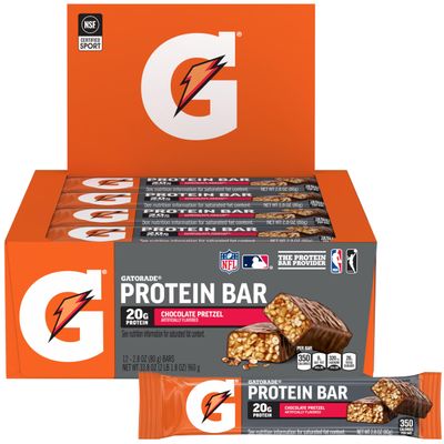 Gatorade Whey Protein Bars, Chocolate Pretzel, 2.8 oz bars (Pack of 12, 20g of protein per bar)