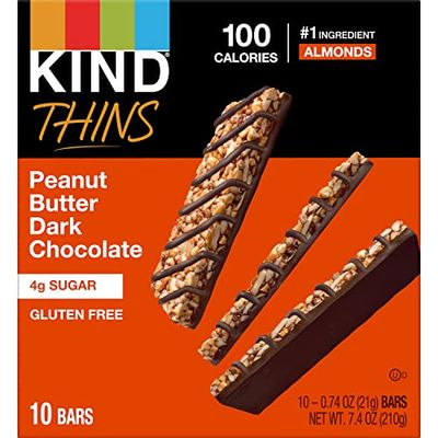 KIND THINS Peanut Butter Dark Chocolate Bars, Gluten Free, 100 Calories, 0.74 oz bars, 10 count