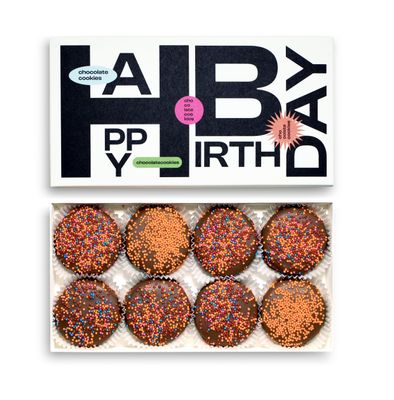 Happy Birthday Chocolate Dipped Sandwich Cookies Gift | Olde Naples Hand Decorated Sandwich Cookies | Gift Basket 8pc Sandwich Cookies Assortment Milk Chocolate (Upbeat)